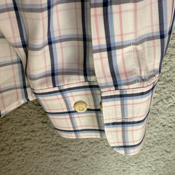 Men's pink blue and white checkered button down silk blend large - Picture 8 of 9